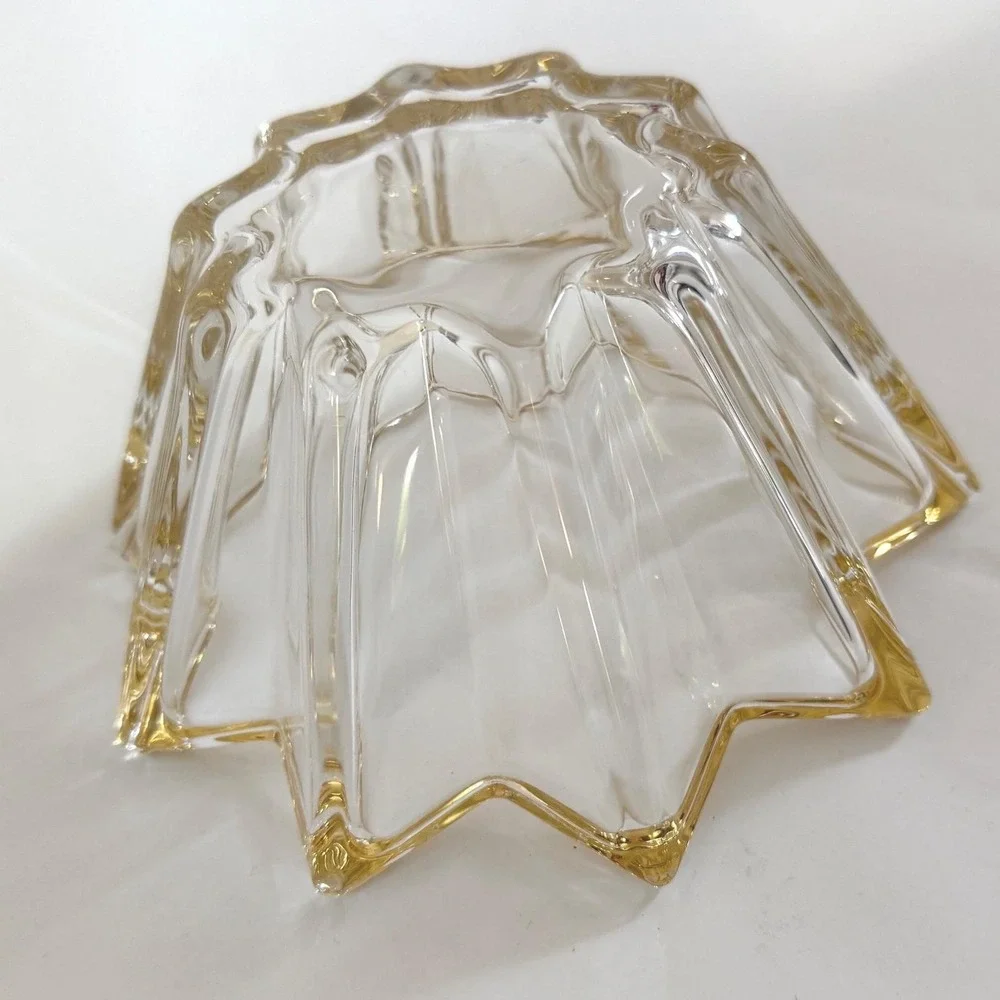 Vintage Star Starburst Glass Bowl Copper Rim Pressed Glass Candy‎ Trinket Dish